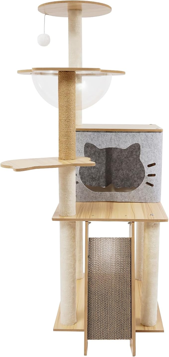 Cat Scratching Climbing Frame Cat House Cat Tree with Toy for Indoor Cats Paper Pillar Scratching Posts, Grey