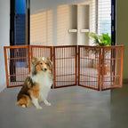 Urnporium Pet Dog Gate Freestanding, Strong Durable Folding Wooden Fence, Portable Acacia Hardwood Safety Barrier for Indoor & Outdoor Use (Brown Pet Gate, 5 Panel 30" Tall)