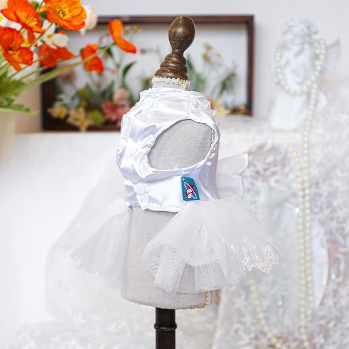 Fashion Sweet Puppy Dog Blingbling Princess Skirt Pet Dog Lace Cake Camisole Tutu Dress D-White XS