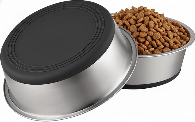 Deep Stainless Steel Non-Skid Dog and Food Bowls, Each Holds Up to 16 Cups, Set of 2 Packs(10.2 x 3.2 Inches)