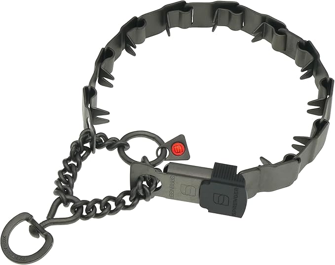 Herm Sprenger NeckTech Sport Dog Training Prong Collar with ClicLock Buckle on The Side No-Pull Collar with Swivel D-Ring Made in Germany (Black Stainless Steel, 19in (Neck Size up to 16in))