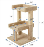 BEXEN 32-in Real Carpet Wooden Cat Tree with Toy: Double-Decker, Sturdy Wood, Plush Carpet, sisal Scratching Posts, Fully Assembled, Engaging Play