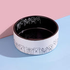 Fun Elements Ceramic Dog Bowls - Large, Non-Slip, 64 Fl Oz, Black with Adorable Dog Patterns (Large, Black)