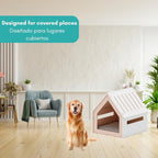POLIPETS Large House for Pets, Wooden House for Pets for Interiors, Resistant Wood with Cushion for Dog Included, Minimalist, Elegant and Resistant, 32x31.5x31.7 in, Matte White