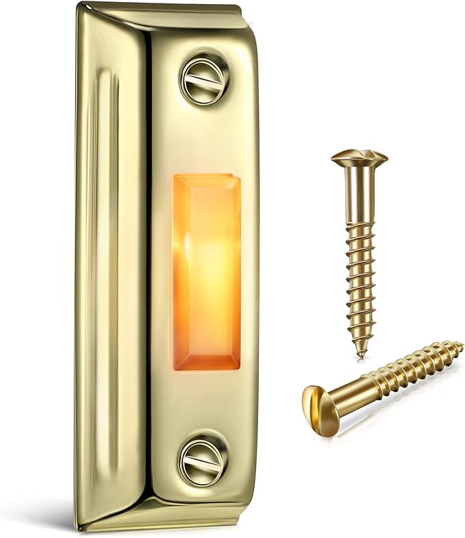 Dreyoo Metal Doorbell Push Button, Heavy Duty Metal Door Bell Wired Button LED Lighted Wall Mounted Doorbell Push Buttons for Home, Universal Garage Door Opener Switch Property in Copyright(Gold)