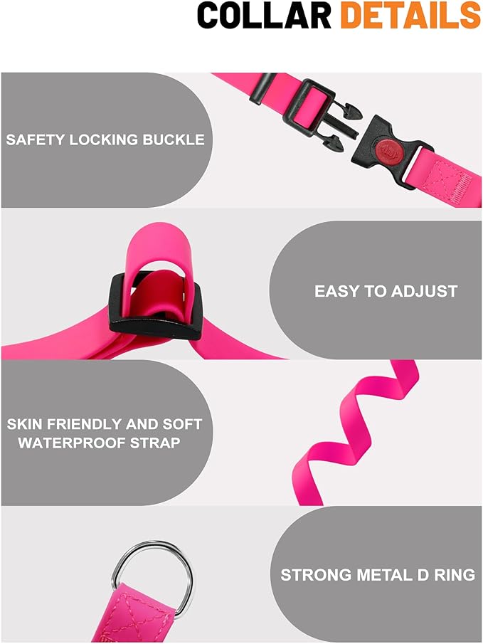 Waterproof Martingale Collar for Dogs,Easy to Clean Dog Collars with Safety Quick Release Buckle,Rubber Collar for Medium Large Dogs Walking Training (Pink, L (19.6-25.9inch))