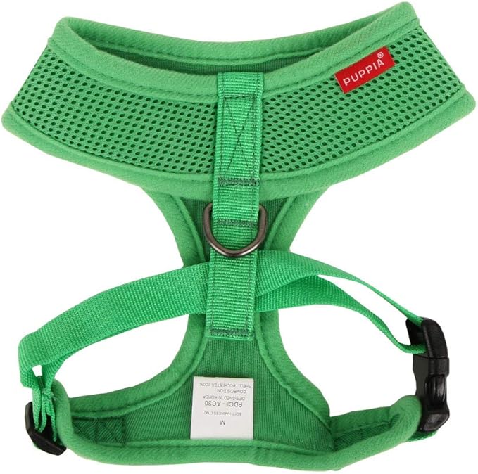 Puppia Soft Dog Harness No Choke Over-The-Head Triple Layered Breathable Mesh Adjustable Chest Belt and Quick-Release Buckle, Green, X-Large