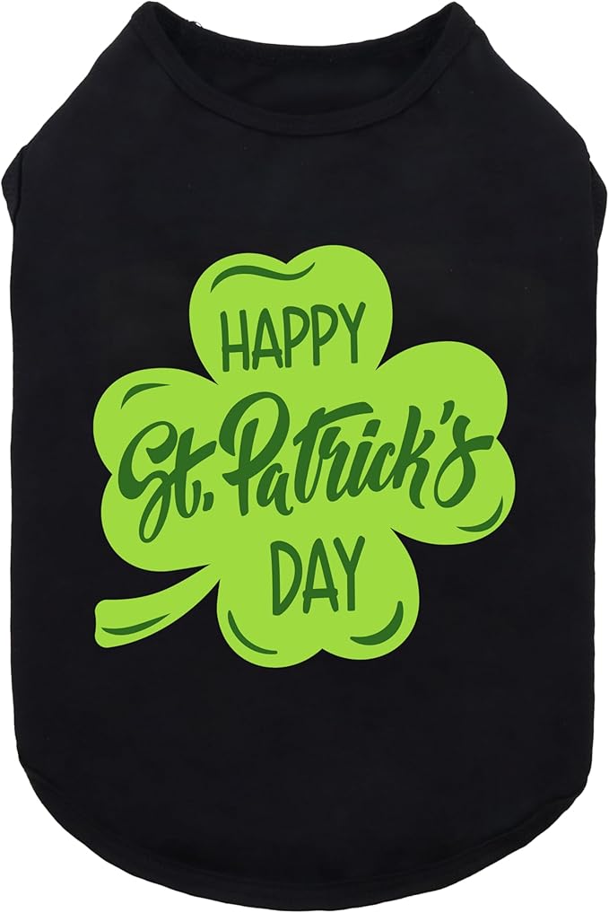 Fitwarm Happy St. Patrick's Day Dog Clothes, Summer Pet Cat Outfit for Small Dogs & Cats - Breathable Cotton T-Shirt, Black & Green, Small