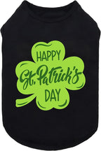 Fitwarm Happy St. Patrick's Day Dog Clothes, Summer Pet Cat Outfit for Small Dogs & Cats - Breathable Cotton T-Shirt, Black & Green, Small