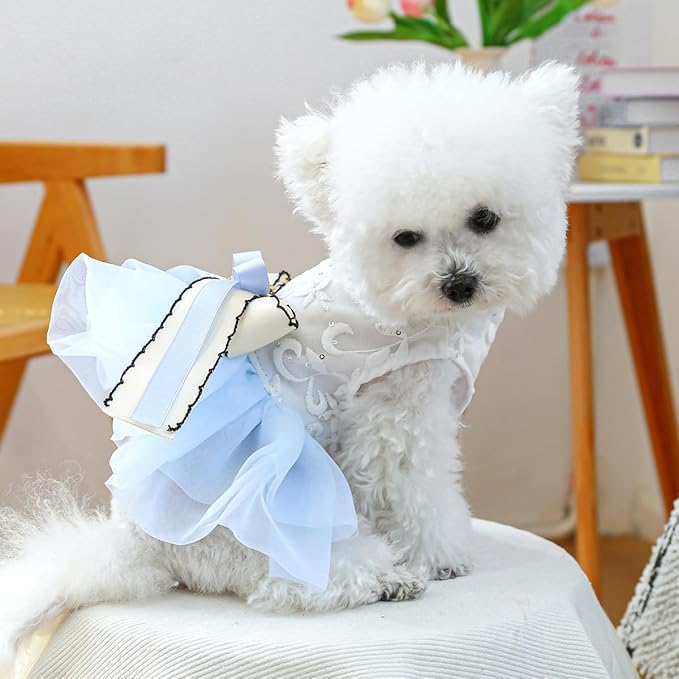 Furbabycare® Elegant Sweet Fashion Puppy Dog Blingbling Princess Skirt Pet Dog Lace Cake Camisole Tutu Dress I-Blue X-Small