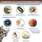 Kitty Kurlz Cat Toy - Interactive Cat Scratcher Set with Flexible Cardboard Accordion, Plush Mouse & Magic Organ Toy - 3-Pack Entertainment Bundle for Indoor Cats