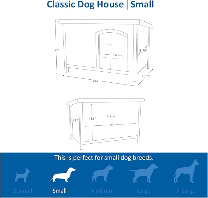 TRIXIE natura Classic Dog House - Wooden Outdoor Shelter with Weatherproof Sealer, Hinged Roof & Adjustable Legs for Small Dogs - Brown – 23.75 x 33.5 x 23 in