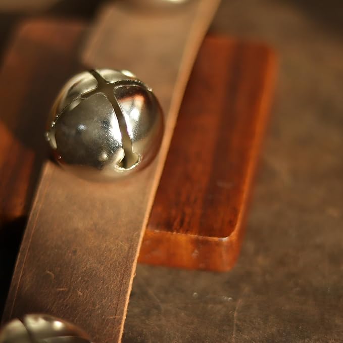 Hanging Sleigh Bell for Door knob,5 Loud Jingle Bells on Crazy Horse Leather Belts,Dogbells for Training,Christmas Bells for Holiday Home Decor(Silver Bells)
