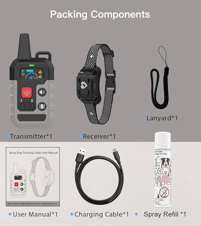 Citronella Dog Training Collar with Remote, 4 Modes Beep/Vibration/Spray/Spray Enhancement, Humane Safe Rechargeable Dog Bark Collar, IPX6 Waterproof Spray Collar, Range 300m 【Only Work with Remote】