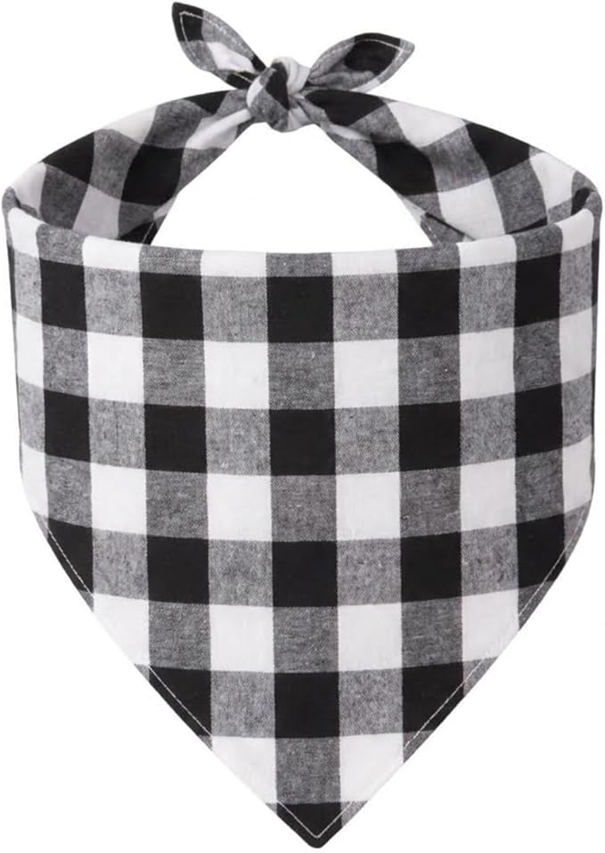 Dog Bandanas 1 Pack; Cotton Linen Black Checkered Bandana for Large Dogs; Soft Breathable Dog Accessories; Classic Dog Apparel & Accessories