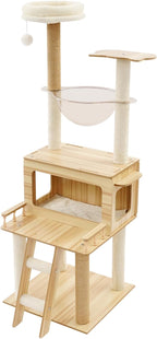 Modern Cat Tree Tower, 57.9 inch Tall Cat Tree for Indoor Cats Activity Center with Clear Capsule Condo Scratching Posts Jumping Platforms