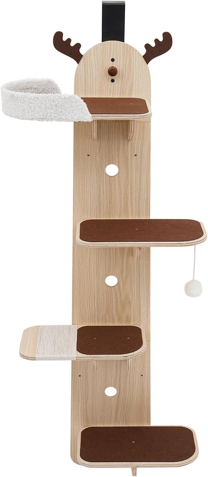 Door Hanging Cat Tree, 4 Tier Cat Tree Door Mounted Vertical Cat Climbing Scratching Frame Space-Saving Cats Shelf Multi Level Cats Ladder for Indoor 59" H X 9.8” W (No Cat Nest)