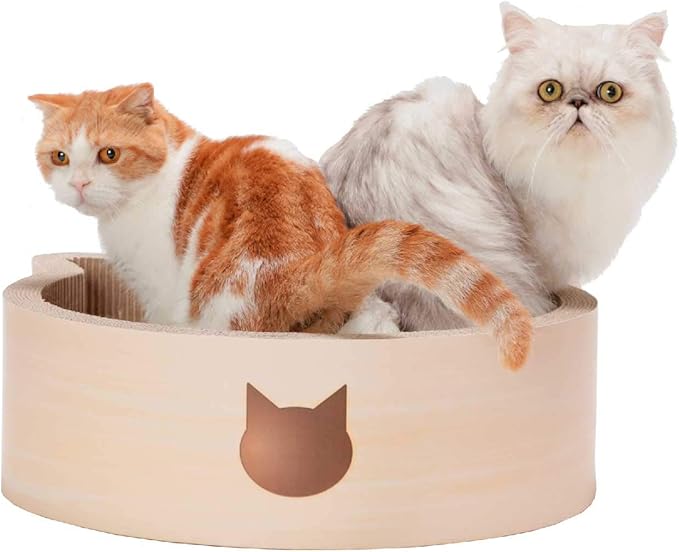Necoichi Cat-Headed Scratcher Bed (Birch, Large) | Cardboard Cat Scratcher Bowls for Indoor Cats - Cat Scratching Board, Cat Scratch Pad Lounger with Reversible Usability and Extra Comfort for Lounge