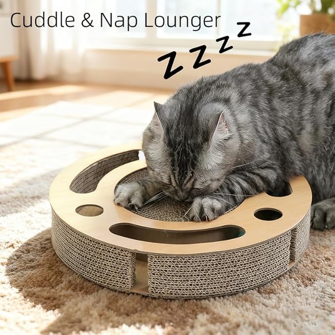 YUNIQUE Scratching Pad Ball Track Cat Toy for Indoor Cats,Round Busy Box Scratcher with Bell Ball