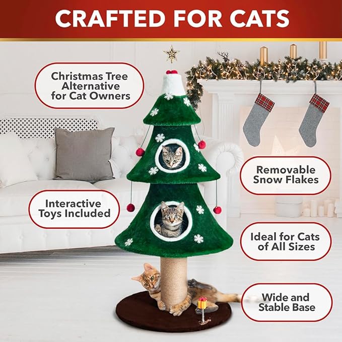 Cat Christmas Tree Multi Level Cat Tower with Scratching Posts Plush Condos and Holiday Cat Furniture Design Available in Multiple Styles and Sizes (Alpine, 52" H)