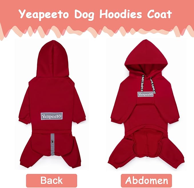 Dog Hoodies Winter Coat for Large Medium Dogs, Pullover 10 Legs Warm Coat Hooded Sweatshirt, Fleece Hoodie for Cold Weather (Red, 5X-Large)