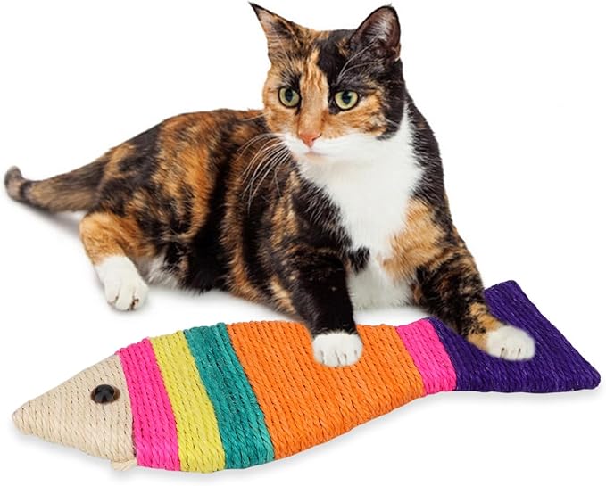 Hypeety Cat Scratching Board Creative Fish Shaped Cat Claw Toy Colorful Sisal Pad Scratch Lounge Durable Scratching Pad Interaction Toy (L)
