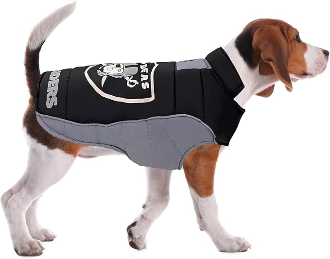 NFL Las Vegas Raiders Puffer Vest for Dogs & Cats, Size Large. Warm, Cozy, and Waterproof Dog Coat, for Small and Large Dogs/Cats. Best NFL Licensed PET Warming Sports Jacket
