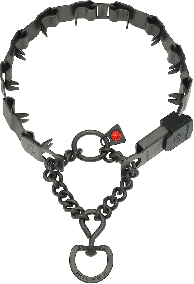 Herm Sprenger NeckTech Sport Dog Training Prong Collar with ClicLock Buckle on The Side No-Pull Collar with Swivel D-Ring Made in Germany (Black Stainless Steel, 19in (Neck Size up to 16in))