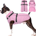 Lelepet Warm Dog Winter Coat Waterproof Dog Jacket with Harness Built in Windproof Reflective Fleece Jacket, Dogs Coats for Lage Dogs, Cozy Thermal Pet Snowsuit for Outdoor, French Bulldogs, Pink, L