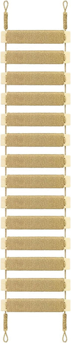 Multi-Functional Cat Ladder & Bridge - Sisal Rope Climbing Frame Wall Furniture for Indoor/Outdoor Cats, Cage Accessories, Parrots, Small Pets (Wood Tone - 40in)