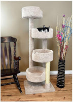 Maykoosh Rustic Recluse Large Cat Tower with Easy to Access Spacious Perches, Carpet Upholstered Cat Tree for All Cat Breeds, Multi-Perch Cat Tree with Sisal Rope Scratch Post Beige