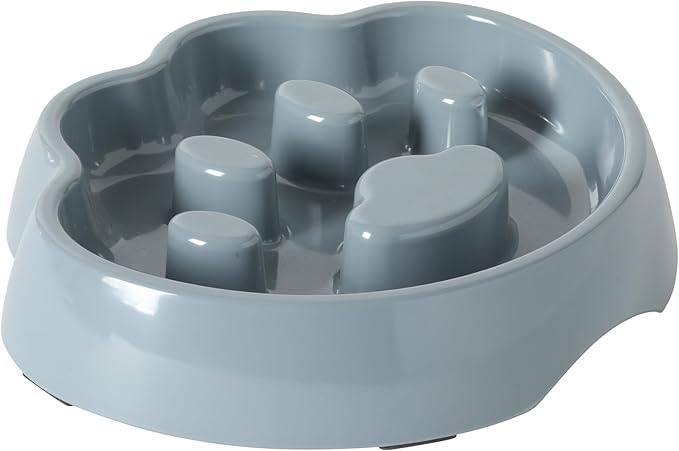 Gibson Home Curious Canines 9” Slow Feeder Dog Bowl, Paw Shaped Melamine Anti-Gulp Pet Bowl, Non-Slip, Dishwasher Safe, Blue