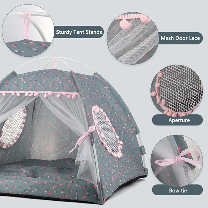 Pawstrip Dog Tent Indoor Cat House Pink Puppy Bed Portable Pet Teepe Princess Dog Camping Tent Outdoor Kitten Houses Cute Bunny Nest Girl Kitty Cave, Large (19.7" x 19.7" x 17.7")