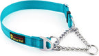 Plutus Pet Martingale Dog Collar with Stainless Steel Chain and Reflective Nylon, Adjustable No Pull Training Collar, for Small Medium, and Large Dogs, Cyan, S