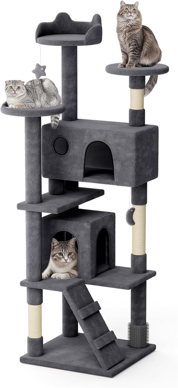 Magshion Cat Tree 77" Cats Tower for Indoor Cats, Multi-Level Cat Condo with Scratching Post, Top Perch, Sisal Board and Dangling Ball, Cat Stand Jumping Platform Kittens Pet Play House (Smoke Grey)