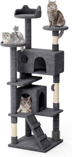 Magshion Cat Tree 77" Cats Tower for Indoor Cats, Multi-Level Cat Condo with Scratching Post, Top Perch, Sisal Board and Dangling Ball, Cat Stand Jumping Platform Kittens Pet Play House (Smoke Grey)