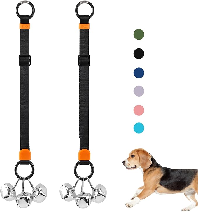 SVD.PET 2 Packs Dog Doorbells to Go Outside for Potty Training, Puppy Dog Bells with Hanging Ring Attachable to Door Knob or Anywhere Near The Door, Height Adjustable, Loud Jingle Bells (Black)
