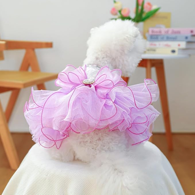 Furbabycare® Elegant Sweet Puppy Dog Blingbling Princess Skirt Pet Dog Lace Cake Camisole Tutu Dress A-Purple Small