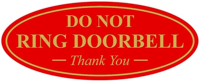 Oval DO NOT RING DOORBELL Thank You Sign - Red/Gold Medium 1 Pack