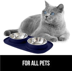 GORILLA GRIP Feeding Mat Bowl Set, 100% Waterproof BPA Free Silicone, 304 Stainless Steel Cat and Dog Bowls for Food and Water, Slip Resistant, High Edge, US Designed, Patent Pending, 1 Cup Navy Blue