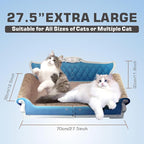 Sofa Shaped Cat Scratching Boards,Cat Scratcher Couch,Extra Large Cat Scratcher Bed 27.5inch for Large Cats Multi-Cats with Catnip(Blue)