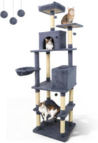 Tangkula 80 Inch Tall Cat Tree, Multi-Level Cat Tower with Sisal Scratching Posts, 2 Condos, Plush Perch, Hammock, Basket, Dangling Toys, Cat Climbing Furniture for Indoor Cats (Dark Gray)