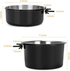 2 Pcs Black Large Pet Dog Food Water Bowl for Cage Stainless Steel Non-Spill Kennel Hanging Cats Bowls with Clamp Holder Crate Feeder Dish for Medium Large Dogs Huge Pets (7.1x3.5'' & 6.3x2.6'')