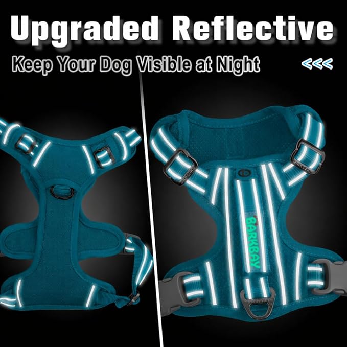 BARKBAY Dog Harness No Pull Oxford with ID Tag Pocket - Heavy Duty, Reflective, Easy Control for Large Dogs(Aqua Oxford,L)