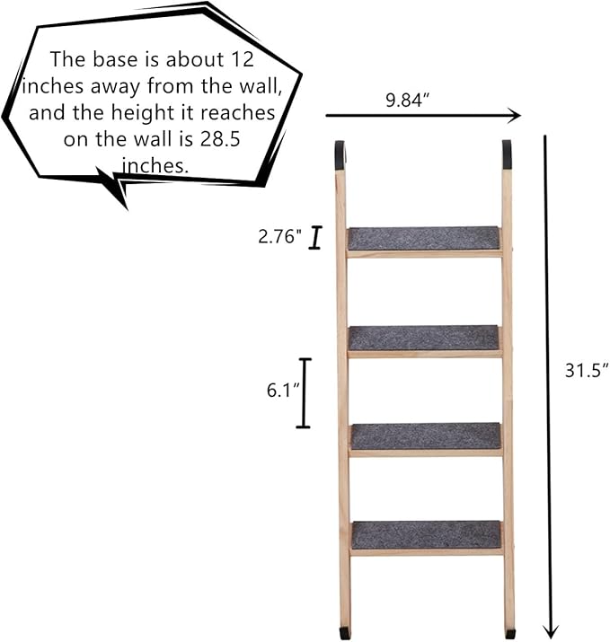 SHENGOCASE Solid Wood Wall Leaning Cat Ladder for Indoor Cats and Small Medium Dog, Stair Step for Window Bed, Wall Climbing Furniture (31.5")