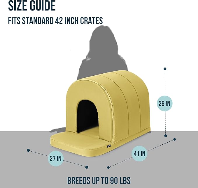 Orthopedic Dog House 2.0 - Outdoor Waterproof Dog Shelter w/Porch - Scratch Proof Indoor Pet House w/Egg-Crate Foam - Ideal for Extra Large Breeds & Fits 42-Inch Crate - 41"x27", Moonstone