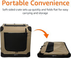 Amazon Basics Portable Folding Soft Dog Crate, Double Door, Collapsible Travel Kennel, Easy to Assemble, Medium, 29.92" x 21.3" x 21.3", Tan