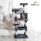 Tall Cat Tree for Indoor Large Cats or Kittens, Multi-Level Cat Activity Tree with Scratching Posts, Hammock, Cat Cave Condo, Modern Cute Small Cat Climbing Tower with Widened Perch