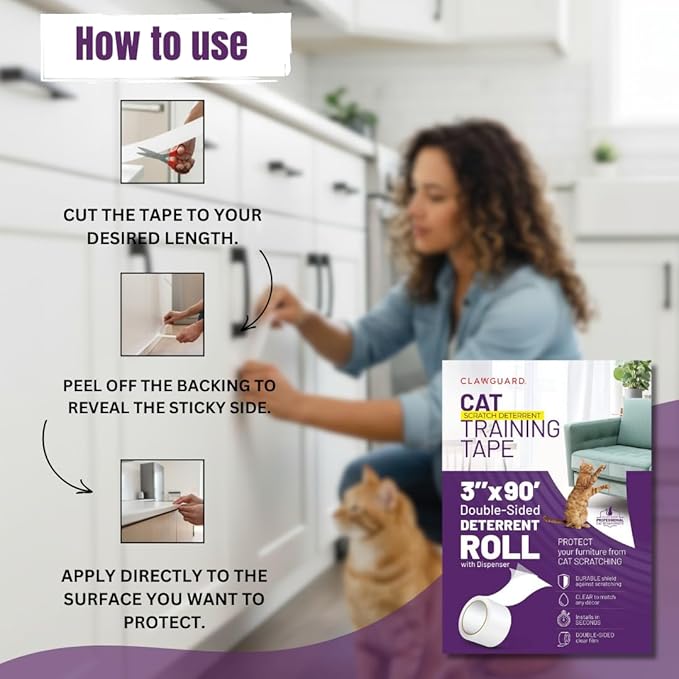 CLAWGUARD Cat Scratch Furniture Protector Tape Dispenser – Anti Scratch Cat Tape for Furniture, Couch Protector from Claws & Deterrent