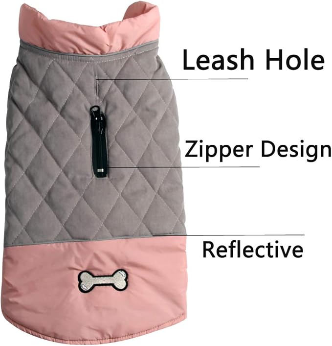 Reversible Dog Coats for Extra Large Dogs Waterproof Warm Puppy Jacket for Cold Winter,Pink and Grey XXXL